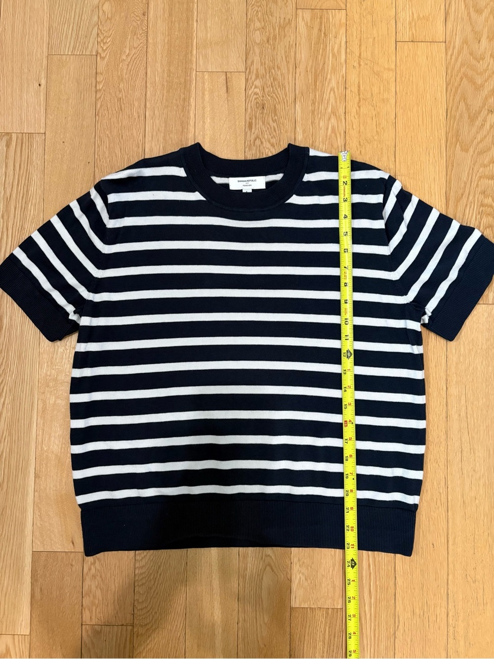 Banana Republic Forever Striped Short Sleeve Sweater Top Navy White Knit L - Picture 5 of 7